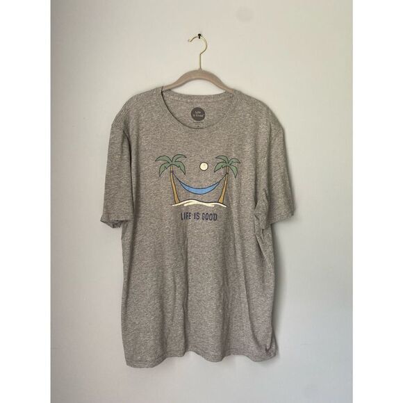 Life is good palm trees with hammocks/smooth tee/gray/comfort/casual - Picture 1 of 5